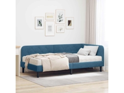 Vidaxl Estrutura De Cama De Canto Azul 90 X 200 Cm Veludo