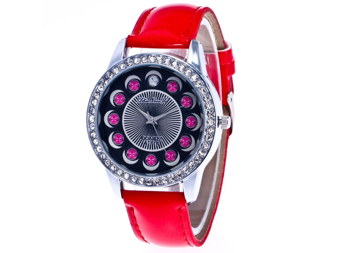 Relógio de Pulso Feminino de Quartzo com Pulseira de Couro Pu Estilo Simples Rosa
