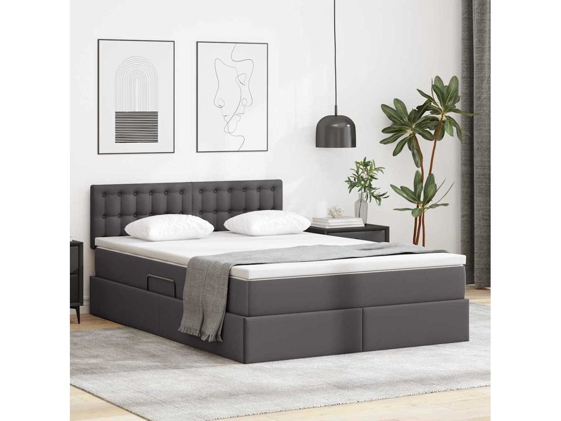 Vidaxl Cama com Arrumação e Led Cinzeto 140 X 200 Cm Couro Sintético