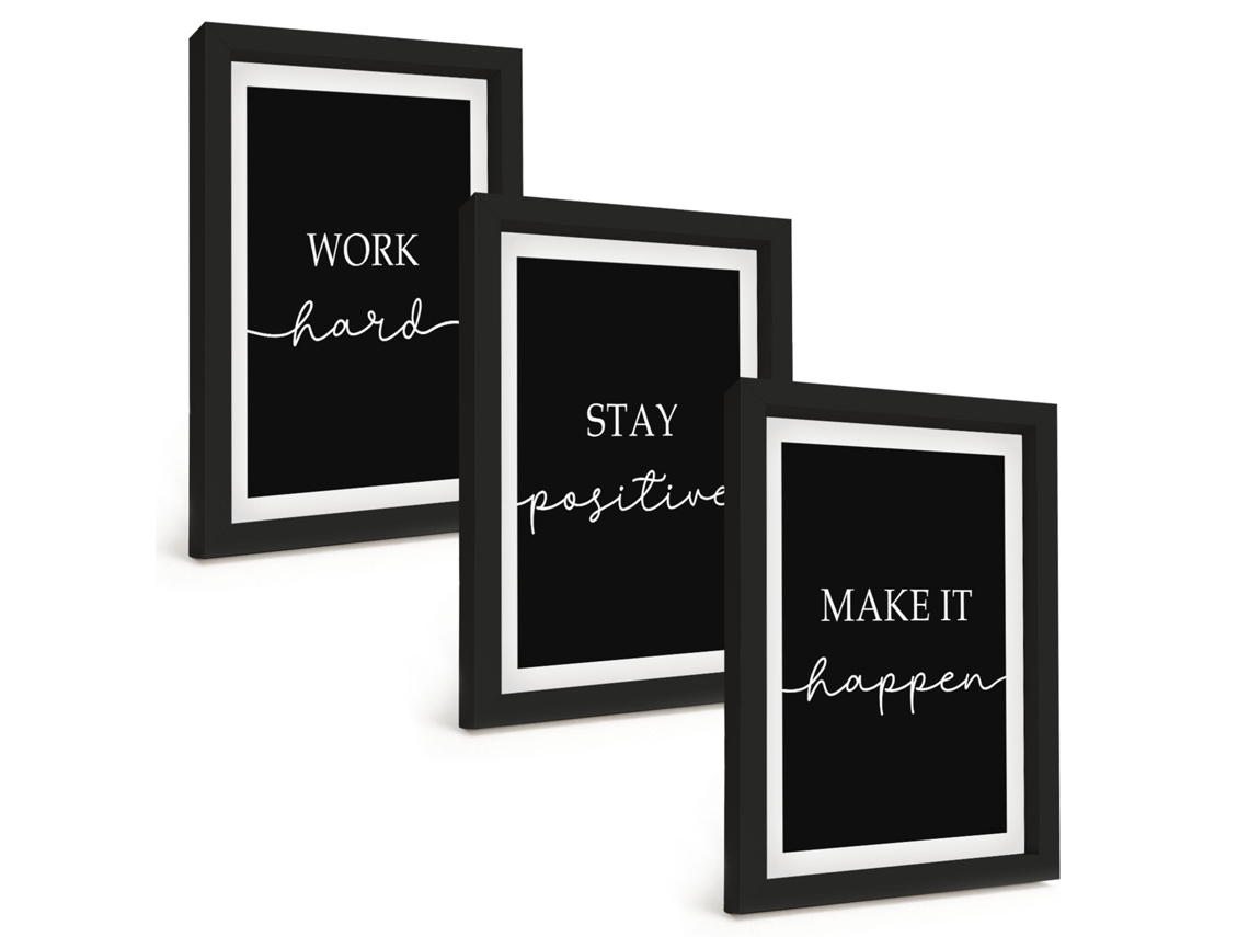 Composição De Quadros Motivos Elegantes Em Preto Espelharte (3 Peças 20x30 Cm)
