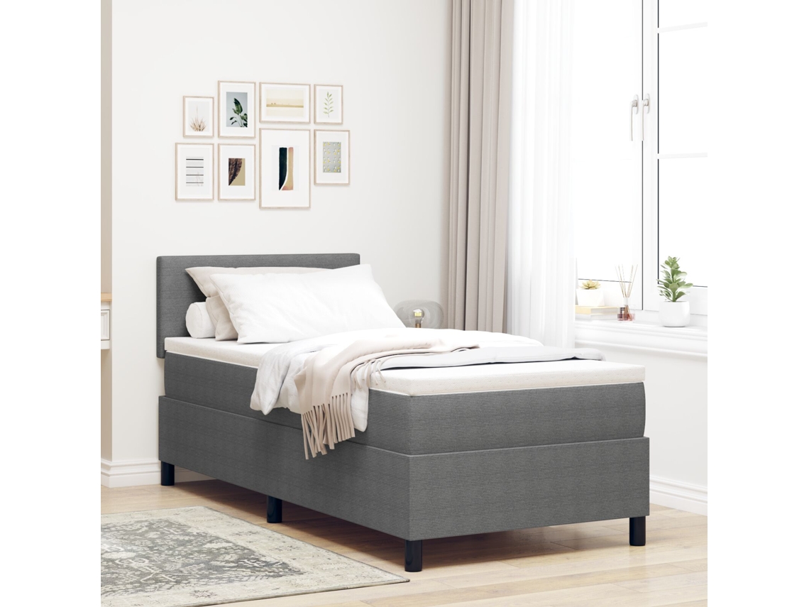 Cama Box Spring Com Colchão Cinza 100x200 Cm Tecido De Veludo Cotelê