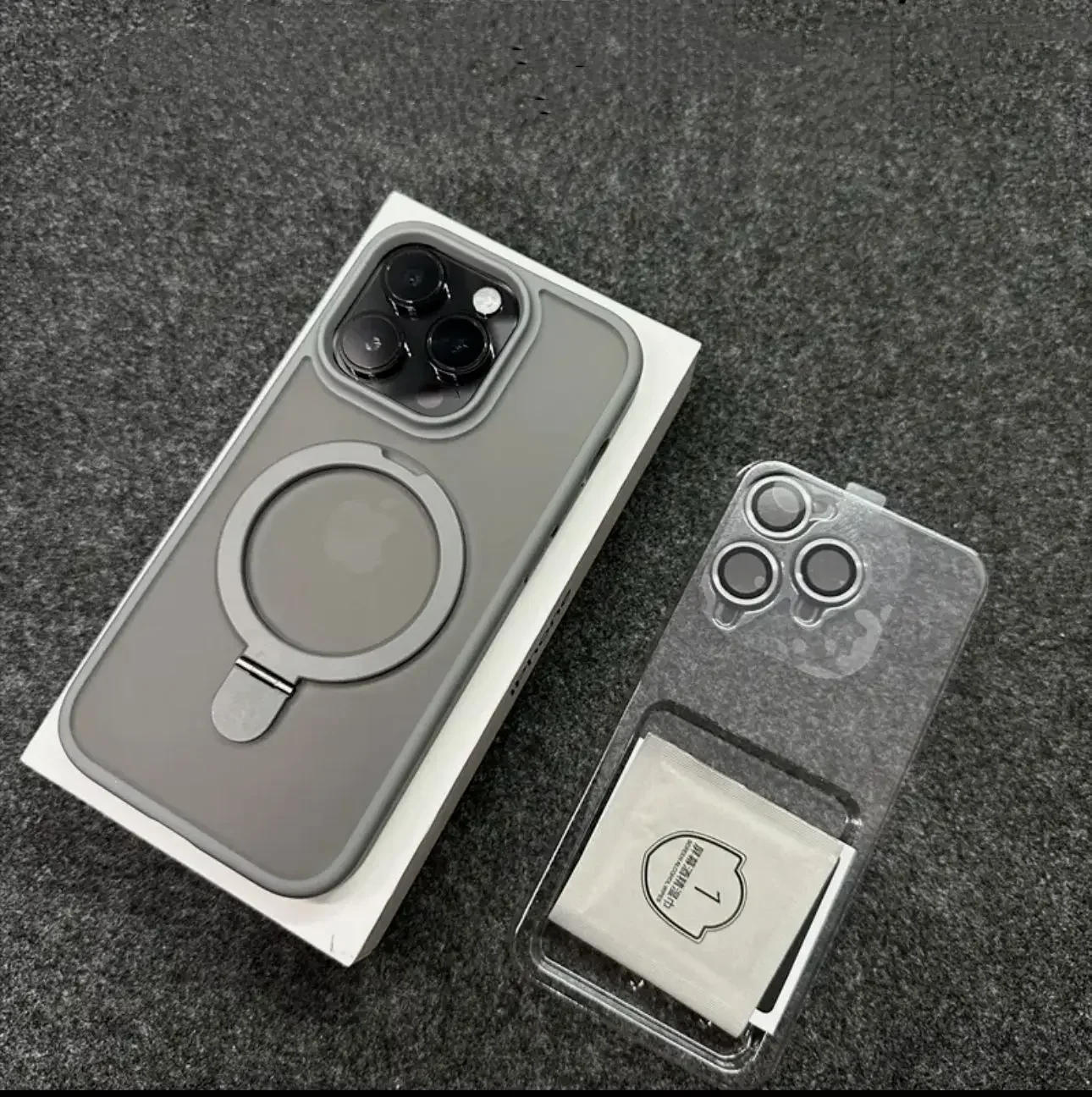 (iphone 15 Cinza) Capa Magnética Com Suporte De Anel Metálico Para Proteção Da Lente.