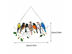 Pingente de Pássaros Multicolor em Fio para Janela Acrílico Decorativo Jardim Casa Primavera 7 Pássaros