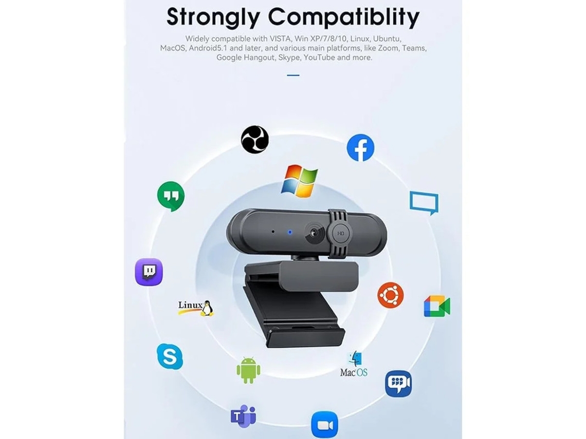 Webcam 1080p com microfone para videochamadas, reuniões e aulas. Webcam HD de 30 fps com capa deslizante de privacidade. Cabo USB A para Bestvite.