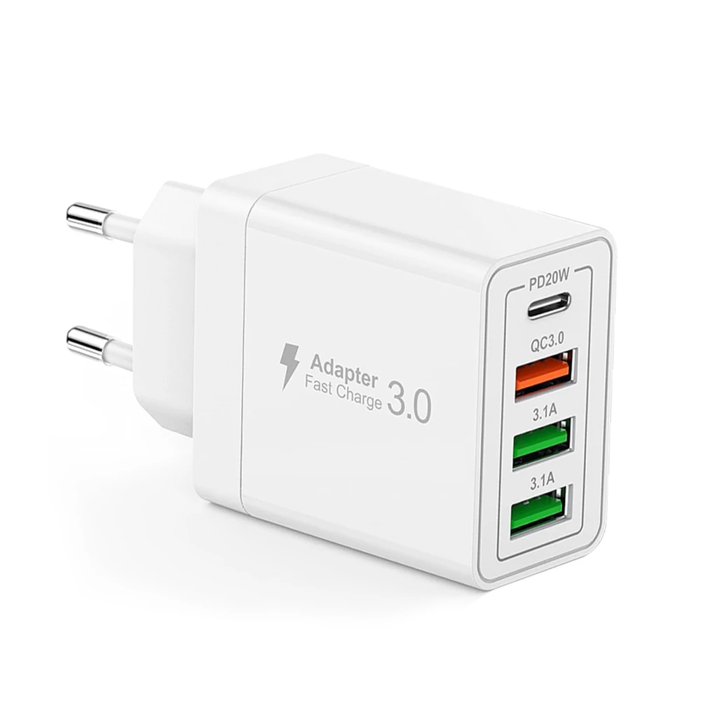 Carregador Rápido De Parede Usb Tipo C De 40 W Com Múltiplas Portas, Compatível Com Pd E Qc3.0, Para Celulares. Plugue Padrão Europeu.