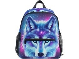 Mochila Infantil Com Estampa De Lobo Galáctico Em Tons Azul E Roxo, Para Meninas Meninos 3 A 8 Anos,