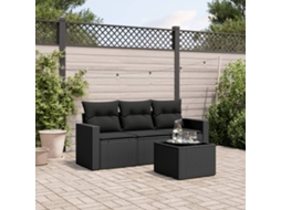 Vidaxl 4 Pcs Conjunto De Sofás Para Jardim C/ Almofadões Vime Pe Preto