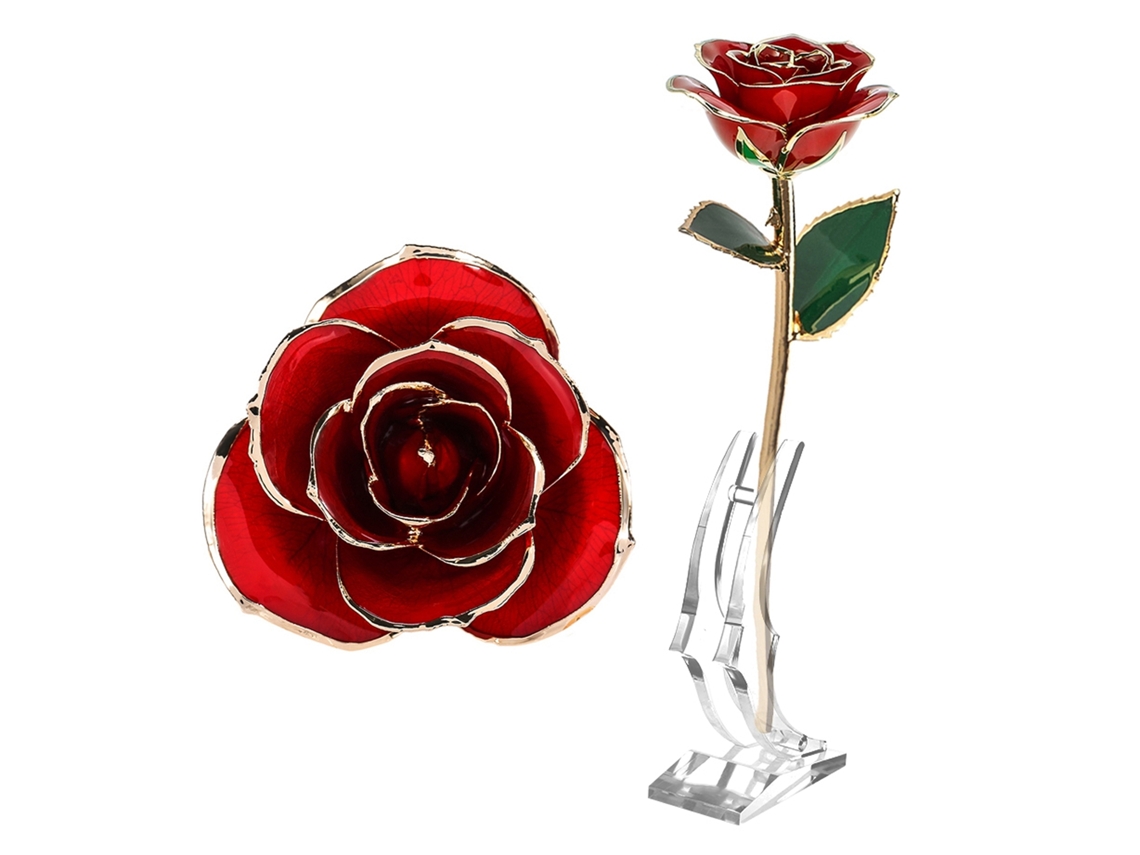 Rosa Bañada En Oro 24k Regalo Original Para San Valentín Novia Esposa Decoración De Boda Con Base Roja