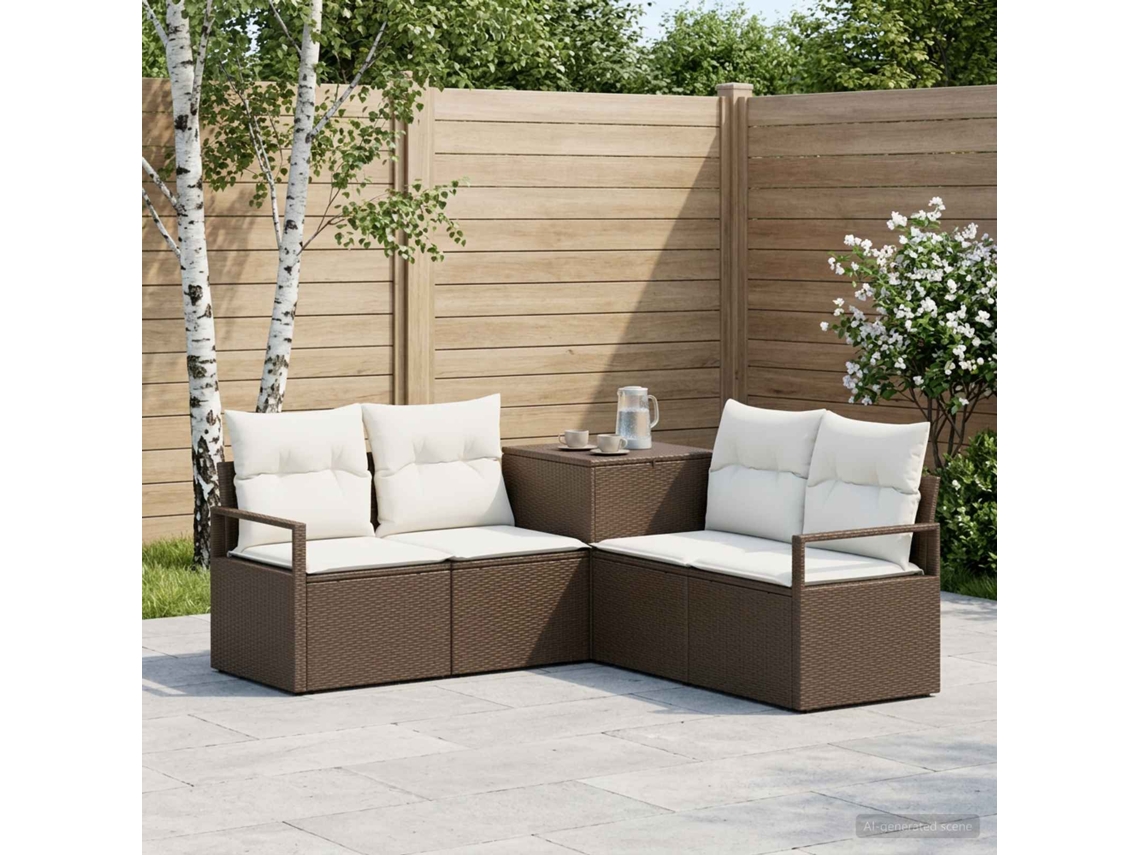 Vidaxl Conjunto De Sofás 5 Unid. Marrom E Branco Creme