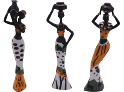 Lote De 3 Vasos Rétro - Estátua Africana - Résine Exotique - Estatuetas De Cultura - Conjunto Para, L'hôtel,