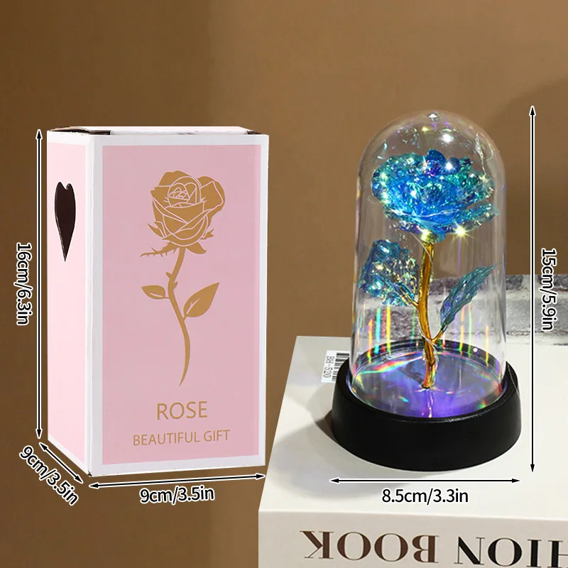 Flor Eterna Preservada, Presente Luminoso Em Vidro Com Luz Led.