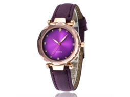 Relógio de Pulso Feminino Moda Pulseira Pu Ajustável Display Analógico Quartzo Roxo
