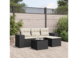 Conjunto de 5 Sofás de Jardim com Almofadas Vime Pe Preto Dkd Home Decor
