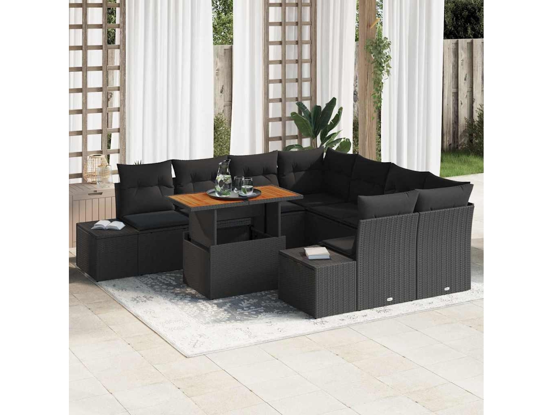 Vidaxl Conjunto De Sofá De Jardim 9 Unid. Preto E Marrom