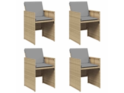 Conjunto de 4 Cadeiras de Jardim com Vime Pe Bege Misturado Almofadões MAISON EXCLUSIVE