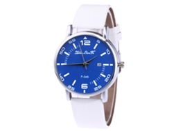 Relógio de casal com mecanismo de quartzo, pulseira de couro sintético, mostrador redondo simples, estilo casual (branco)