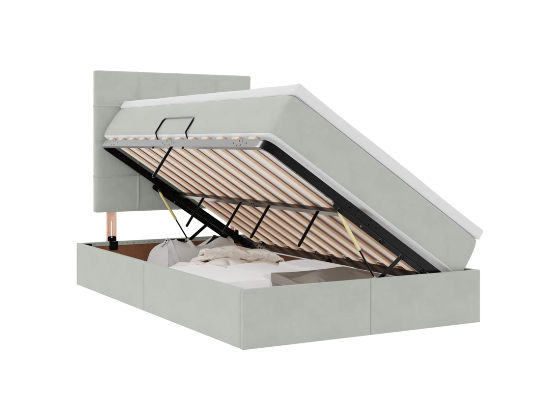 Cama com Arrumação e Led Cinzento Claro Veludo MAISON EXCLUSIVE (120x200 cm)