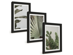 Composição De Quadrosfolhas De Plantas Tropicais Em Tons Pastel Moldura Preta Imagens Para Um Quarto Infantil Espelharte (3 Peças 20x30 Cm)