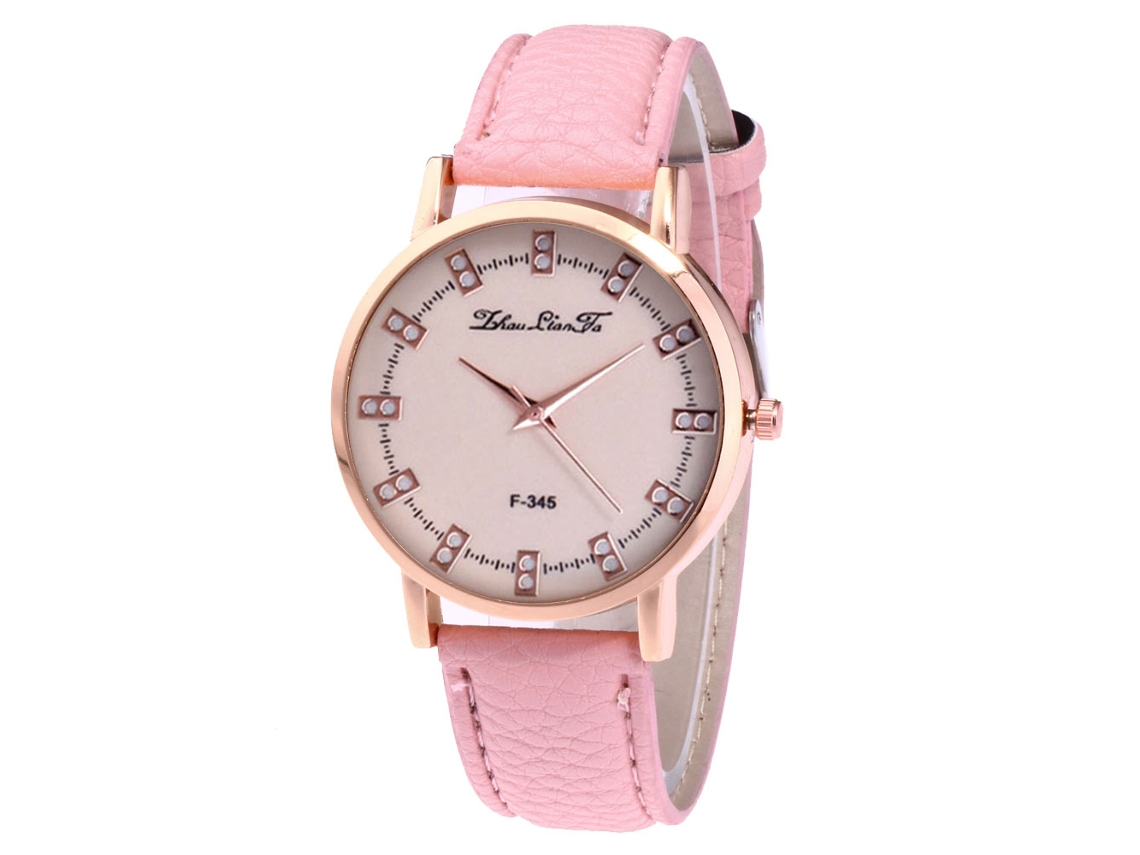 Reloj De Pulsera Analógico De Cuero Moda Para Hombre Mujer Dial Redondo Rosa