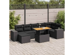 Vidaxl 8 Pcs Conjunto Sofás De Jardim Com Almofadões Vime Pe Preto