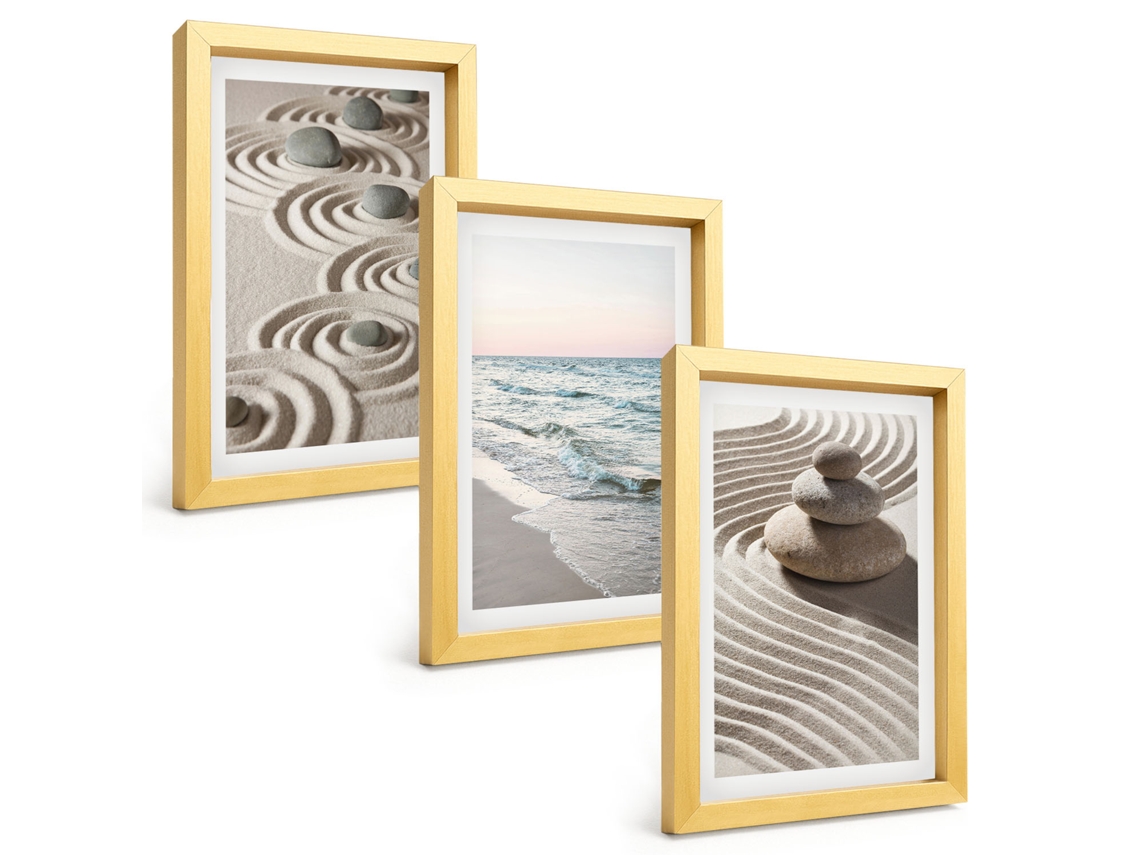 Composição De Quadros Ondas, Areia, Água, Pedras, Praia Espelharte (3 Peças 20x30 Cm)