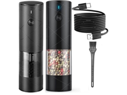 Conjunto De Moinhos Elétricos De Sal E Pimenta Recarregáveis Via Usb Com Luz Led E Ajuste De Moagem