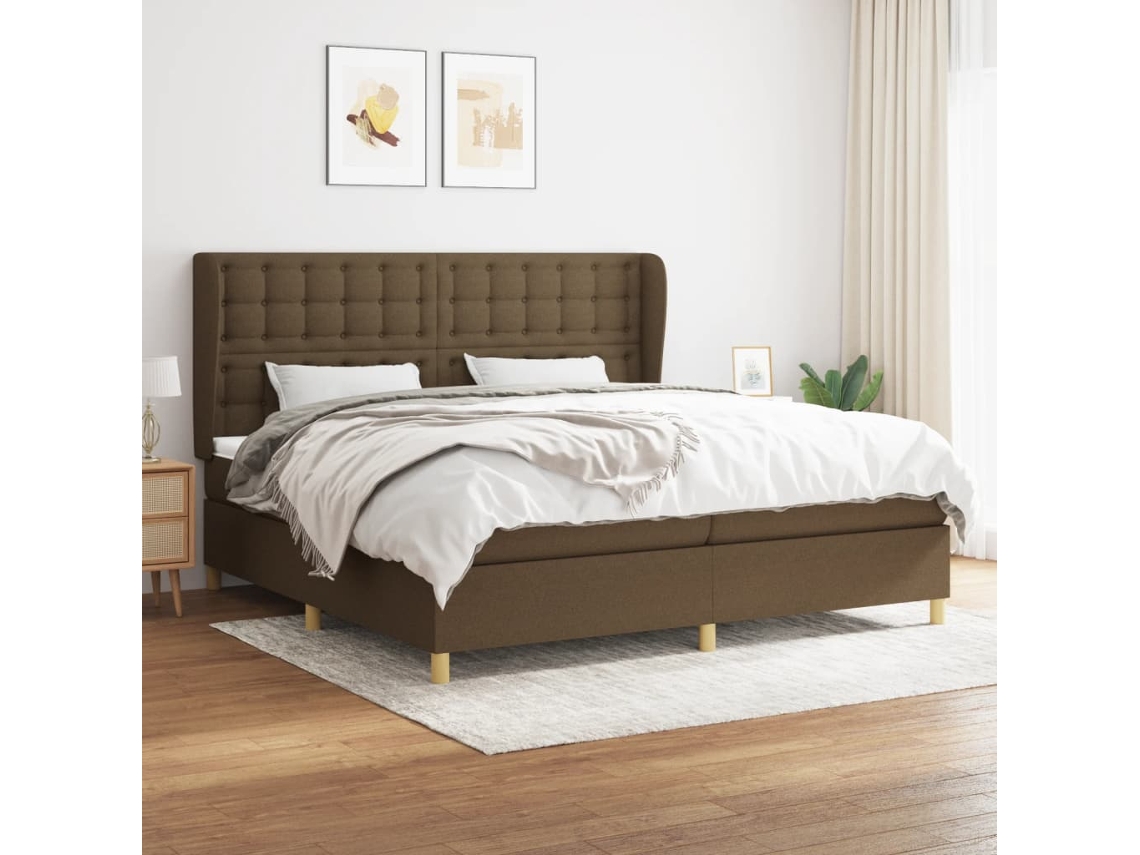 Cama Com Molas/colchão 200x200 Cm Tecido Castanho-escuro