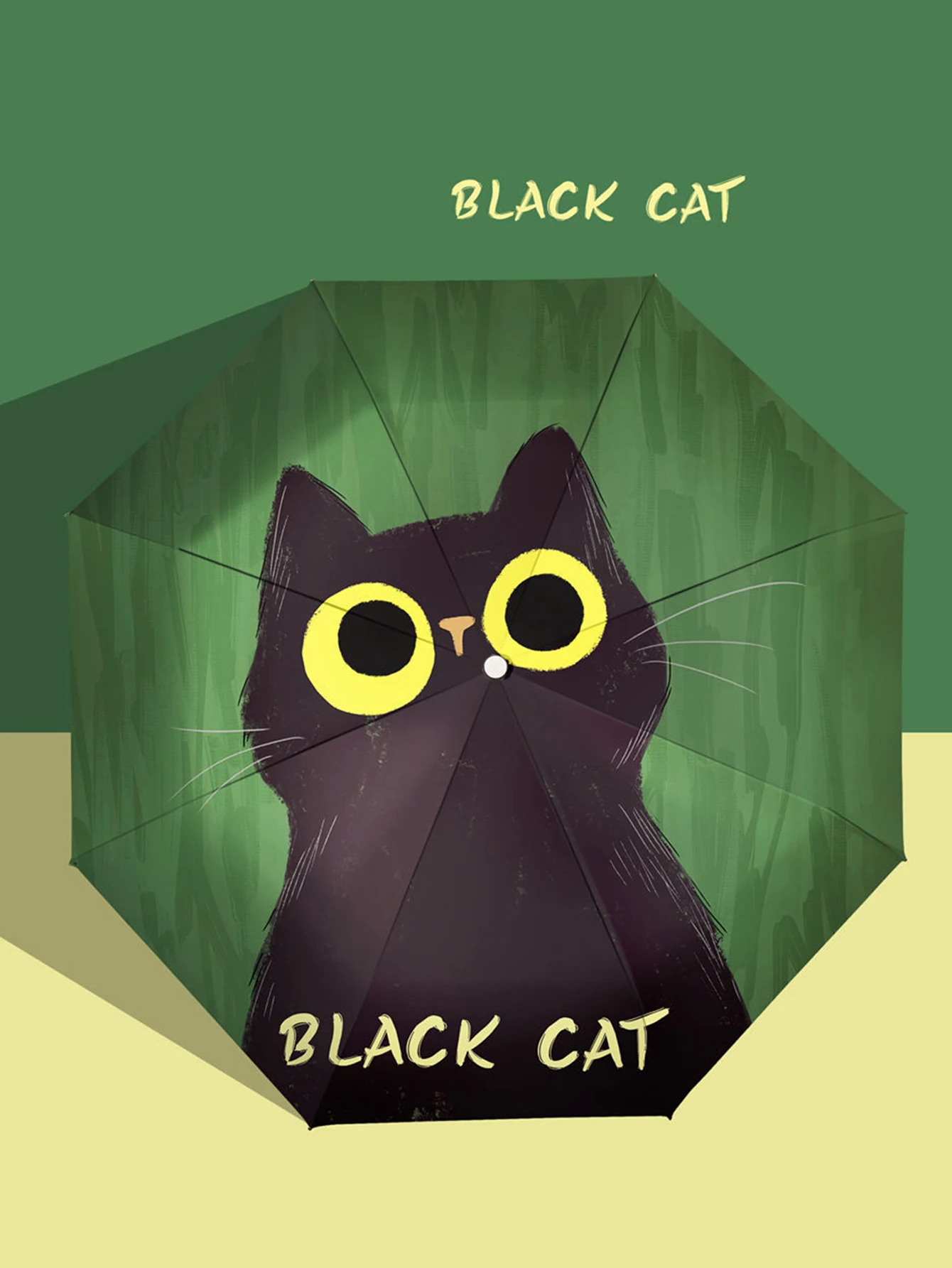 Guarda chuva MDUG automático em formato de gato, dobrável, com desenho animado, dupla função (verde)