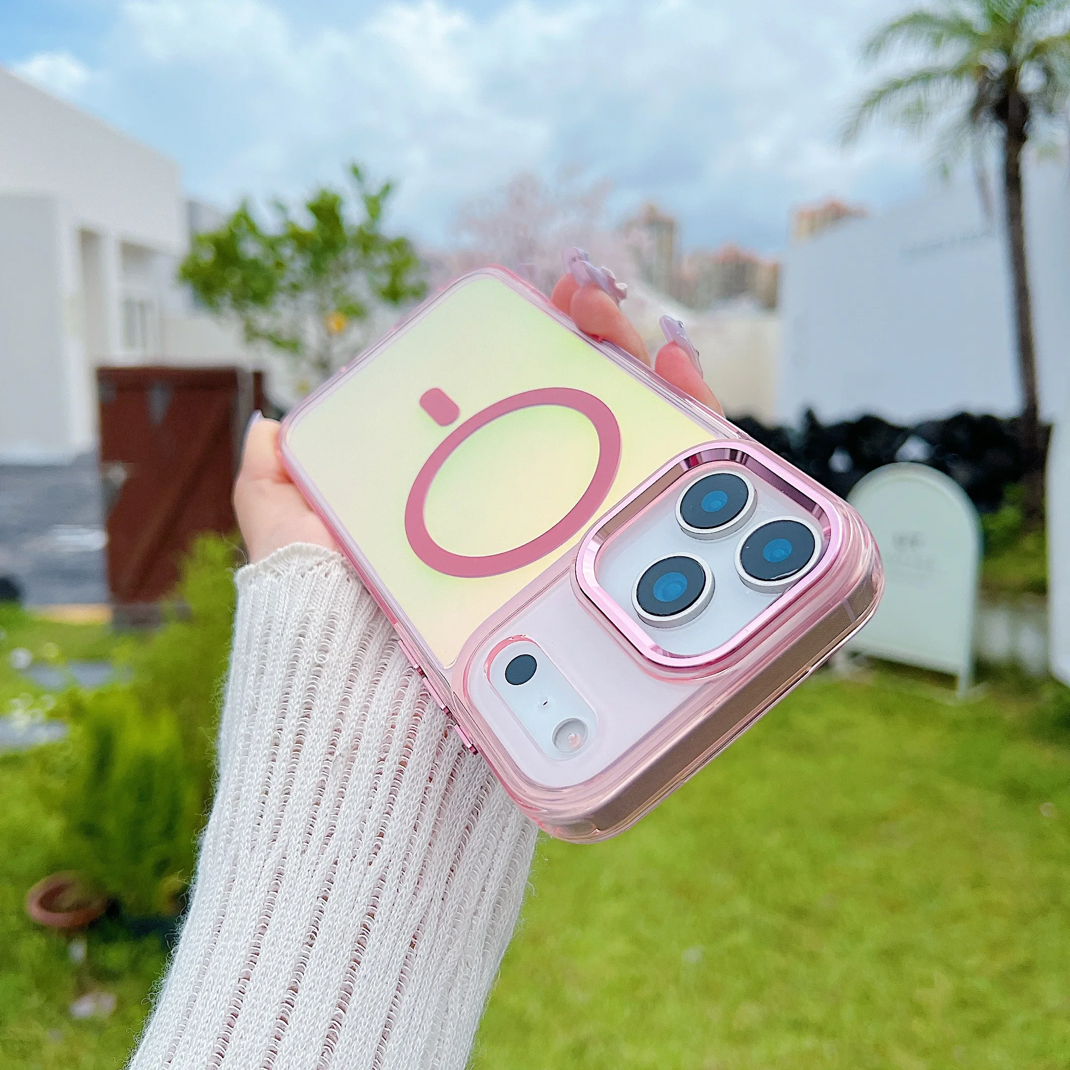 (rosa, Iphone 16) Capa Para Celular Com Efeito Degradê Fosco, Carregamento Magnético E Proteção Contra Quedas.