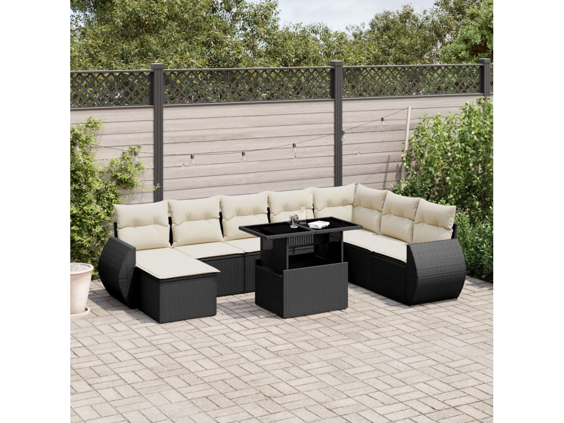 Vidaxl 9 Pcs Conjunto De Sofás P/ Jardim C/ Almofadões Vime Pe Preto