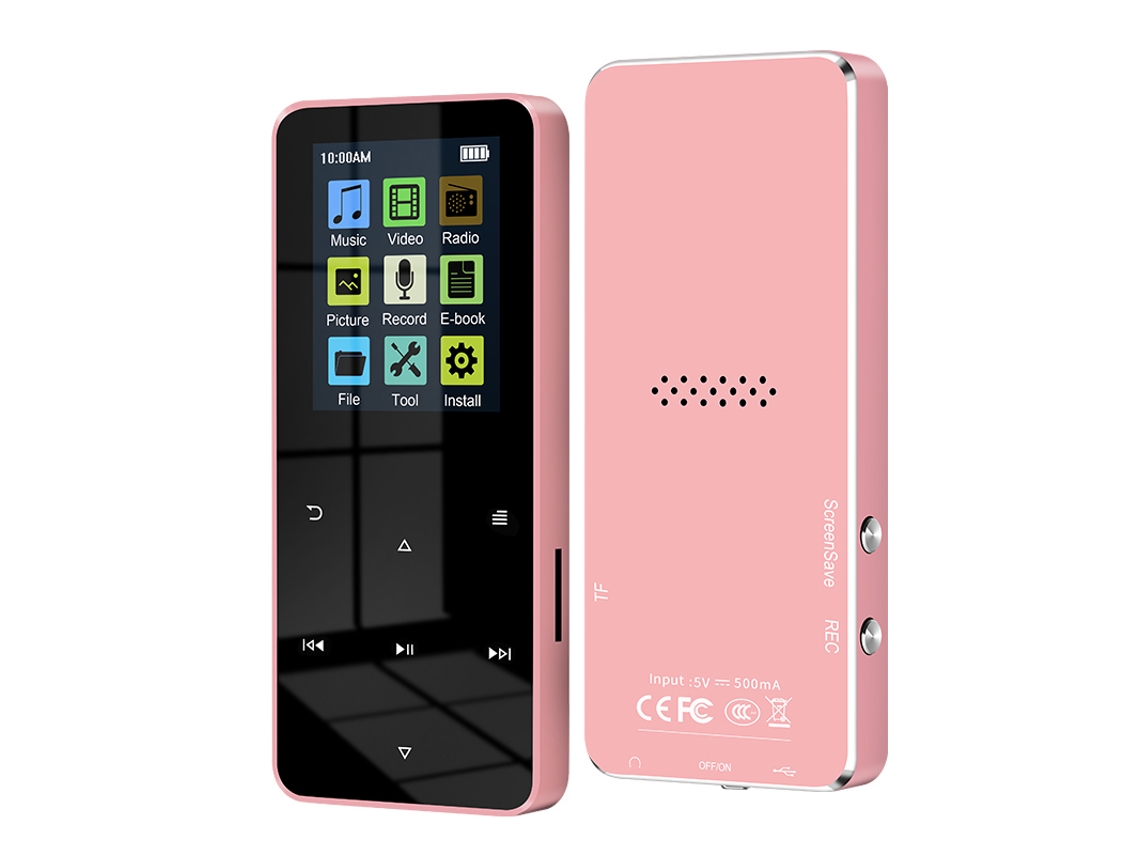 MP3 YIZHOOD S308 (4G) Bluetooth 2.0Inch Metal HiFi Support Card alto-falante embutido rosa