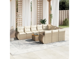 Vidaxl 11 Pcs Conjunto Sofás De Jardim C/ Almofadões Vime Pe Bege