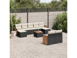 Vidaxl 10 Pcs Conjunto Sofás De Jardim C/ Almofadões Vime Pe Preto