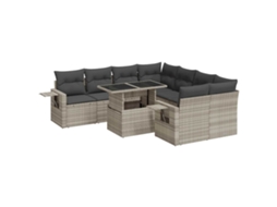 Conjunto 9 de sofás de jardim VIDAXL Cinzeto Rattan / Vime
