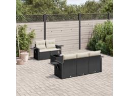 Jogo de Sofá Jardim 6 Peças C/ Almofadões Vime Pe Preto Dkd Home Decor