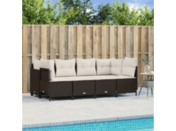 Pcs Conjunto Sofás P/ Jardim C/ Almofadões Vime Pe Castanho Dkd Home Decor