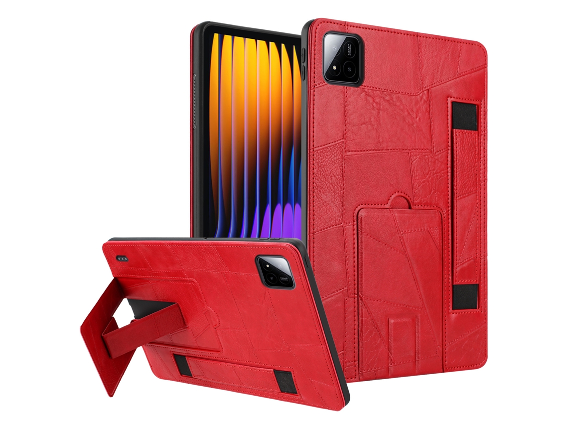 Capa Hexinyigjly Para Redmi Pad2 Pro 12.1-inch (2025) , Pu Estilo Retrô, Com Suporte Integrado Vermelho