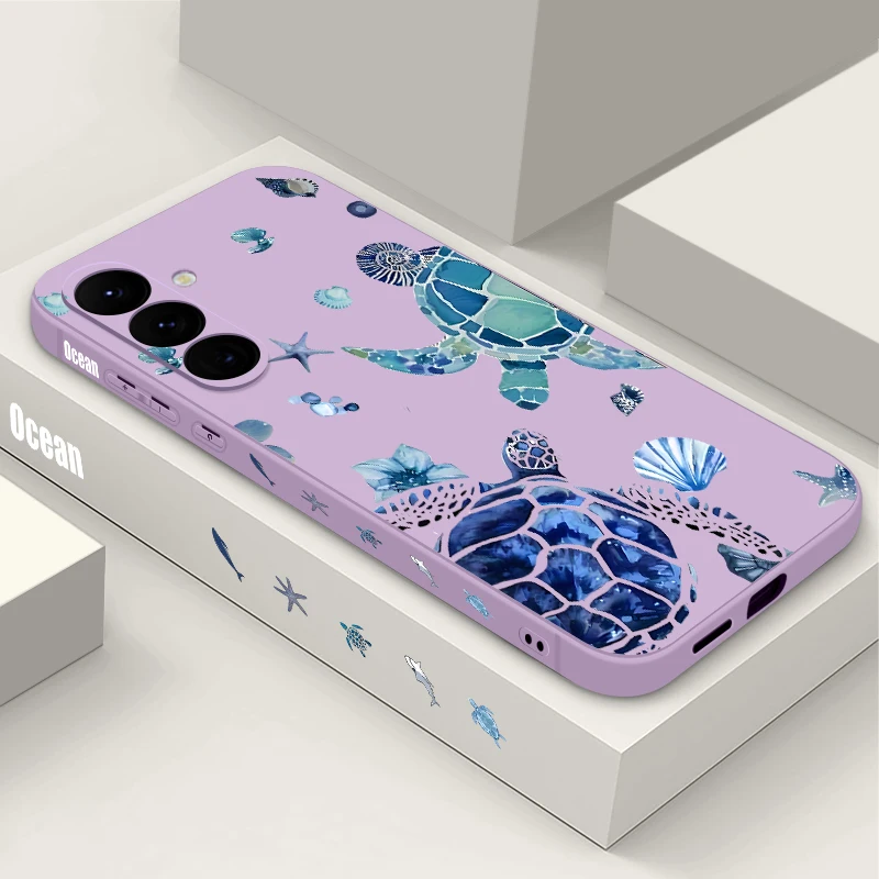 Capa De Celular Macia Com Tartaruga Azul Oceânica Para Galaxy S25 (roxa).