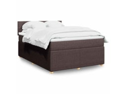 Vidaxl Cama Com Molas/colchão 140x190 Cm Tecido Castanho-escuro