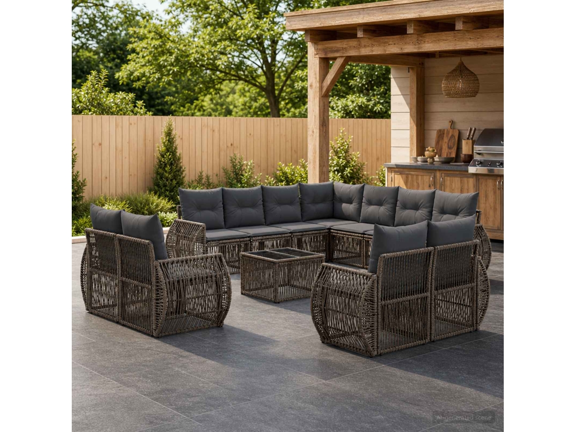 Vidaxl Conjunto De Sofá De Jardim 12 Unid. Cinza E Cinza Escuro