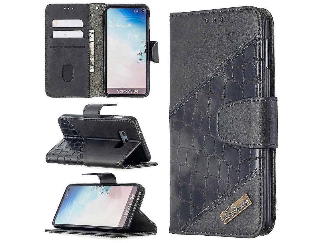 Capa De Couro Pu Com Textura De Crocodilo Na Mesma Cor, Com Aba Horizontal, Carteira, Suporte E Compartimentos Para Cartões Para Samsung Galaxy S10e.
