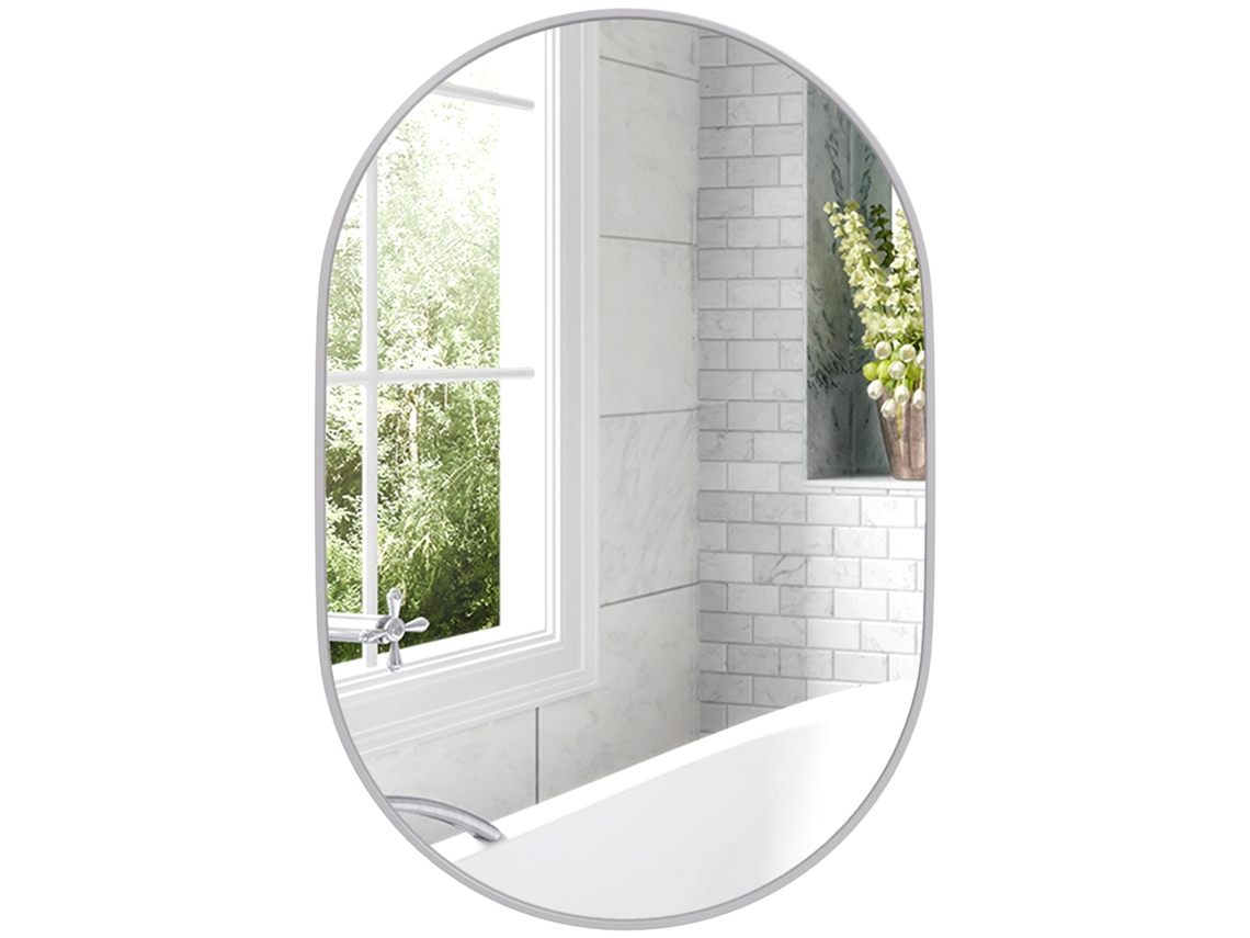 Espelho Oval de Parede para Banheiro com Moldura de Alumínio,60x90 Cm,prata Vertical Ou Horizontal BTFORUS