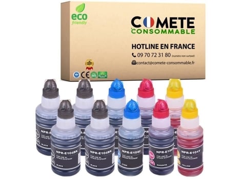 104 Pacote 10 Tinta Compatível para Epson 104 Ecotank Garrafa de Tinta para Epson Ecotank Et-2720 Et-2710 Et-2711 Et-2712 Et-2714 COMETE CONSOMMABLE