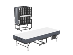 Leito plegável duplo 190x78cm, equipado com camada memória viscosa de 9,5cm de espessura, modelo compacto e fácil de transportar