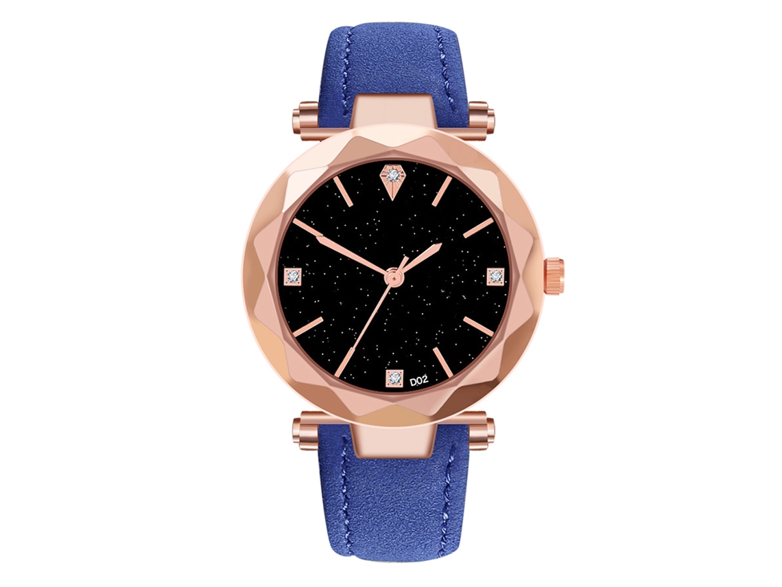 Relógio de Pulso Feminino de Quartzo em Couro Pu Elegante Casual Azul com Mostrador Redondo
