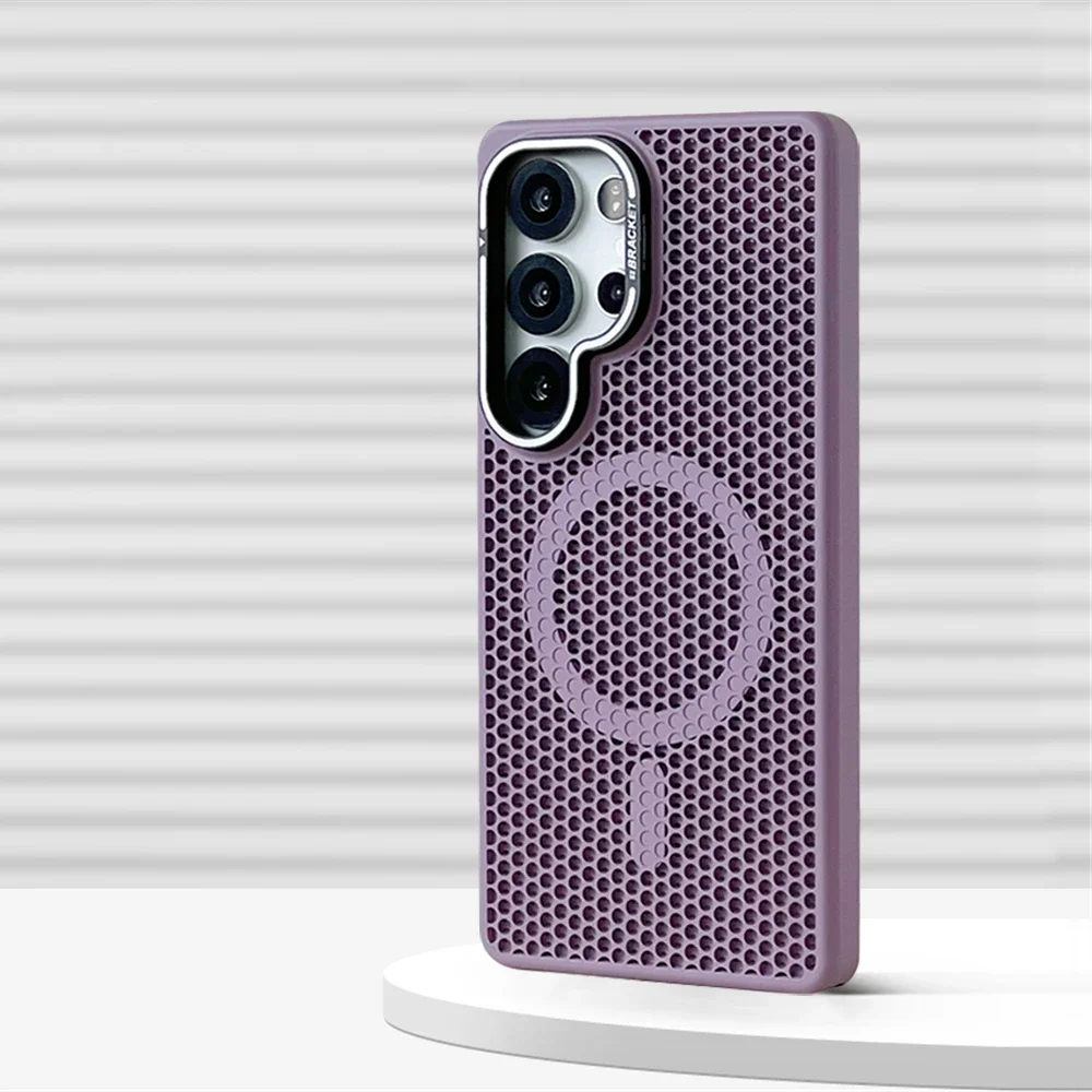 Capa Protetora Magnética De Malha Para Dissipação De Calor (samsung S23 Plus, Roxo Claro), Com Suporte Para Lente.