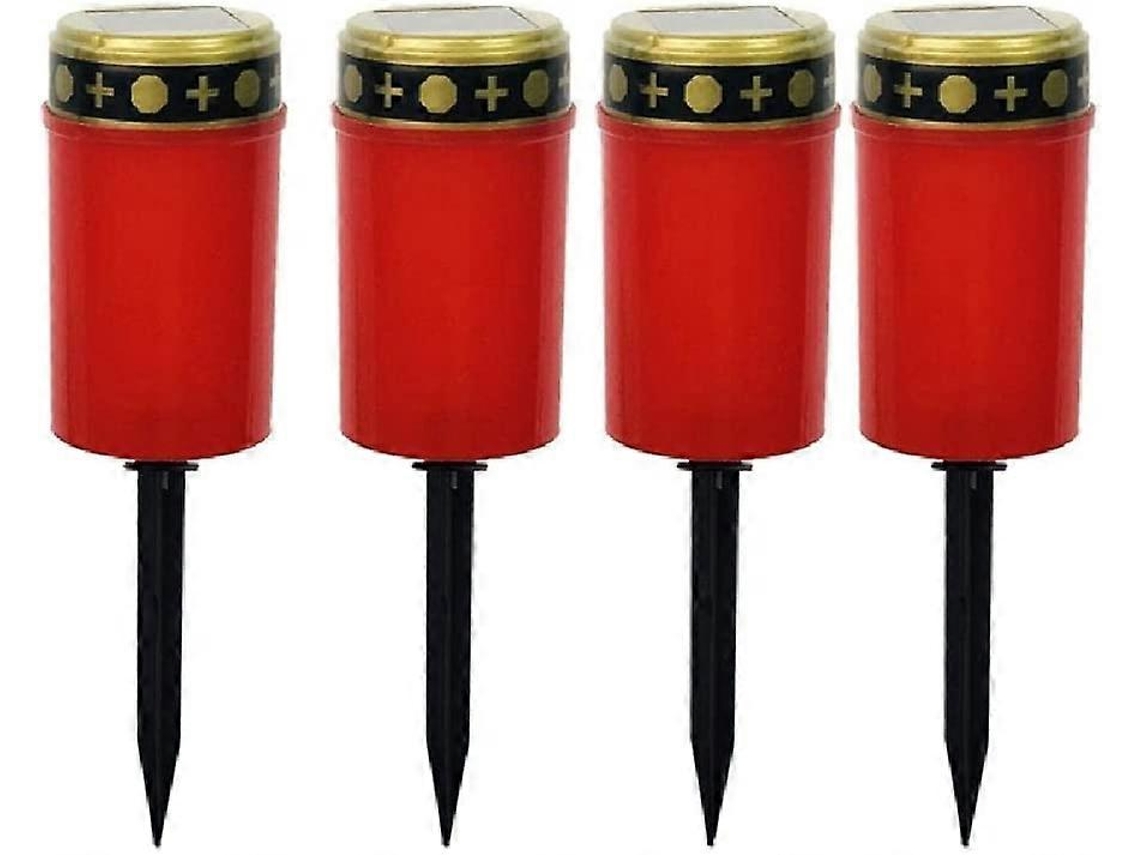 Rebe 4 Velas Decorativas Solares Exteriores Impermeables para Jardim Pátio Lembranças Vermelho