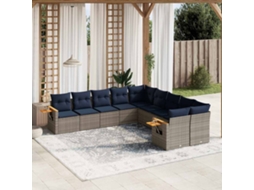 Vidaxl 10 Pcs Conjunto Sofás P/ Jardim C/ Almofadões Vime Pe Cinzento