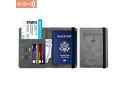 Porta-passaporte Rfid, Porta, Cartões, Couro Pu Cinza