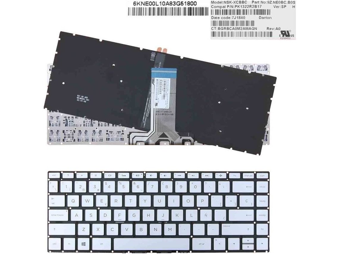 Teclado Backlight para Portátil HP Pavilion 14-Bs 14-Bs000 14-Bs100 14-Bs500 em Prata Sem Introdução em Pequeno Quadro